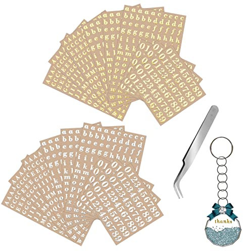 AIEX 18 Blatt Buchstaben Zahlen Aufkleber, Selbstklebend Metall Mini Buchstaben Aufkleber Nummernaufkleber mit Einer Pinzette für Scrapbooking Dekoration aus Epoxidharzguss Basteln (Gold, Silber)