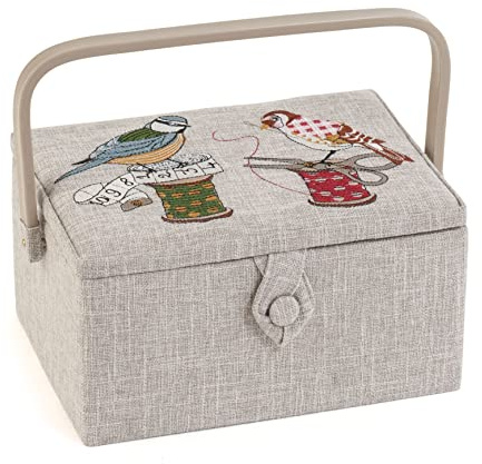 Hobby Gift Medium Näh-Aufbewahrungsbox, Holz/Stoff, Gestickte Vögel auf Spule