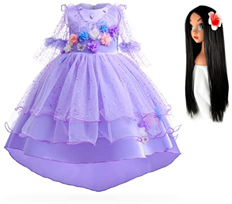 YOSICIL Ragazza Isabella Vestito Ragazze di abbigliamento per bambini encanto Abito viola Isabella Princess Isabella Principessa Increspature Vestito Cosplay Halloween Natale