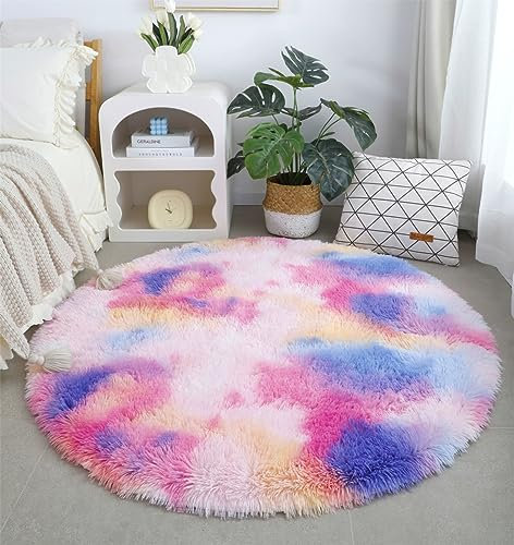 linyingdian Doux Tapis Rond en Salon, Tapis Rond Moelleux, adapté aux garçons et aux Filles, Tapis de Chambre Mignon en Peluche, Tapis de Sol Rond en Peluche. (Ø160 cm Rond, Rose-Mauve)