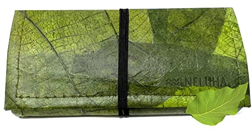 Portatabacco – in foglie di teak, una borsa alternativa in pelle vegana e sostenibile, borsa per tabacco girevole, verde