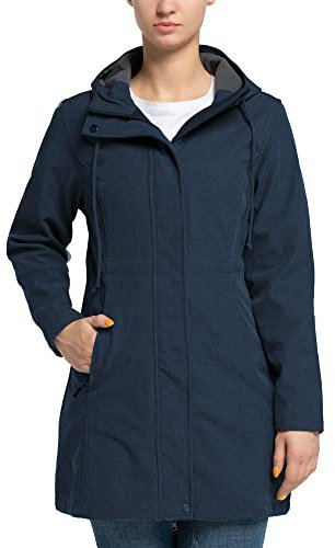 33,000ft Veste Softshell femme Veste légère imperméable de pluie Veste longue de transition Veste fonctionnelle Veste coupe-vent Manteau Softshell à capuche respirant, bleu nuit, XS