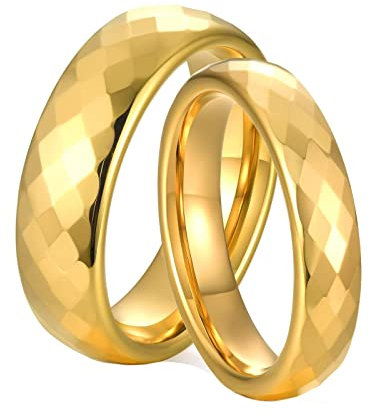 Whoiy Herren Gold Ring, Damen Ringe Wolframcarbid 2 Stück Facettierter Ring 4mm 6mm Gravur Personalisiert