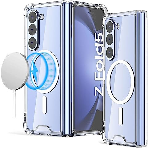 AICase pour Samsung Galaxy Z Fold 5 Clear Case, Compatible avec MagSafe Transparent Antichoc Protection résistant au jaunissement magnétique Phone Case pour Galaxy Z Fold 5 5G (2023)-Clear