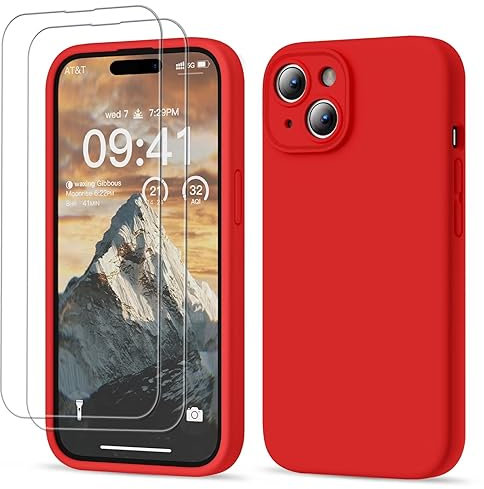 GOODVISH 3 in 1 Designed for iPhone 15 Case Premium Silicone 6.1 (2023)| Upgraded Camera Protection, 2 Pack Screen Protector, Shockproof Anti-Scratch Gel Rubber Slim Phone Case Cover, Red
