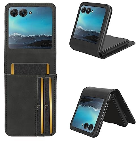 Motorola Moto Razr 40 Ultra Phone Case, Premium Leather Folio Flip Wallet Cover with Credit Card Pocket ID Slots Magnetic Stand Shockproof Protective Cover Case for Motorola Moto Razr 40 Ultra, Black
