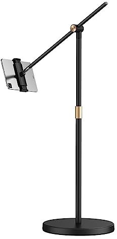Buhelyc Ipad StäNder, Tablet-BodenstäNder Tragbar mit Stabiler Basis, StäNderhalter 360 Grad Drehbarer, Metall, für Drama Am Bett, Yoga-Fitness, Manuelles Overhead-Shooting, Schwarz