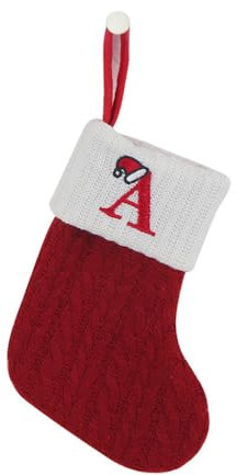 1 Stück Gestrickt Weihnachtsstrumpf Alphabet Socken Weihnachtssocken Deko Weihnachten Strumpf Weihnachtssocke Kamin Nikolausstiefel Nikolausstrumpf für Weihnachtsdekoration Weihnachtsbaumschmuck,A