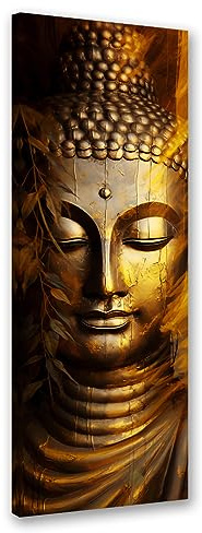 Feeby Bild Auf Leinwand Asien Japan Buddha 40x100 cm 1 tlg Modern Leinwandbilder Bild auf Leinwand Kunstdruck Wand Bild Wanddeko Design Schlafzimmer Büro Flur Hotel Spa Wohnzimmer Zen Yoga Gold