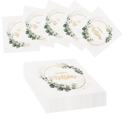 60 Stück Servietten Geburtstag Happy Birthday Servietten, Geburtstagsservietten Papierservietten Geburtstag, Servietten Grün für Party Deko Tischdeko Geburtstag, 33 x 33cm