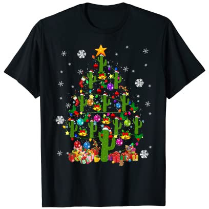 Weihnachtsmann Elf Rentier Kaktus Weihnachtsbaum Licht Kaktus T-Shirt