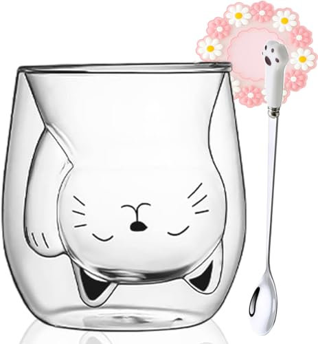 Arawat Cat Mug Vetro a Doppia Parete Con Manico Gatto Regalo Per Le Donne Tazza Da Caffè Tazze Da Caffè Tazze Da Tè Tazze Da Caffè Espresso