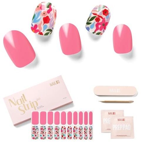 NAILOG Semi Cured Gel Nail Strips (20Pcs Extra Long Stickers/Wraps) | Glossy & Long Lasting Soft Gel Finishing | Season