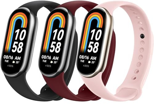 Higgs 3 Pezzi Cinturini Compatibile con Cinturino Xiaomi Mi Band 8/Mi Band 8/Xiaomi Mi Band 9/Mi Band 9 per Donna e Uomo, Cinturino Remplacement Sportivo Silicone Morbido Traspirante Nero