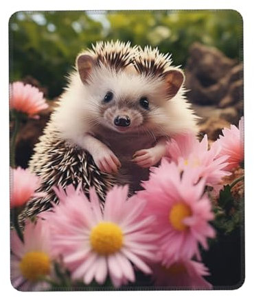 Mauspad mit niedlichem Igel in Blumen, genähten Kanten, wasserdicht, Laptop-Mauspad, rutschfeste Gummiunterseite, Gaming-Mauspad für Zuhause, Büro, Reisen
