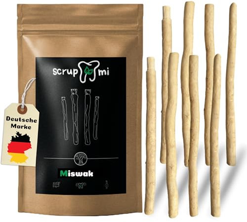 Scrupmi® Siwak Zahnbürste, 8er Pack Zahnputzholz, höchste Qualität/ 100% Natur & 0% Plastik/vegan, wiederverwendbar & biologisch abbaubar/immer & überall Zähne putzen