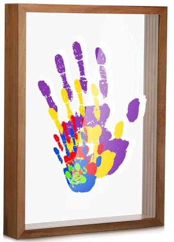 Suzile Familien-Handabdruck-Set, DIY-Kunstdruck, Holzrahmen mit 5 Schichten, transparenten Acrylplatten mit 6 Farben, 5 Pinseln, 5 Stiften, Familiengeschenke für frischgebackene und werdende Eltern,