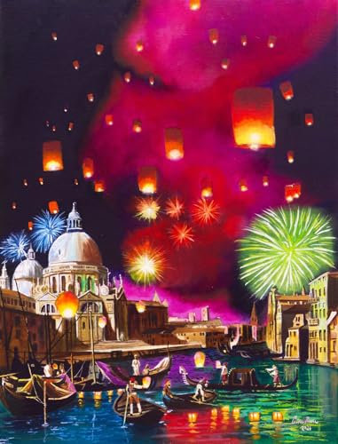 Springbok's Venice Fireworks 1000 Piece Jigsaw Puzzle for Adults and Families by Artist Gordon Bruce Beautifully Illustrates Venice Fireworks - Made in The USA