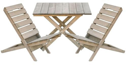 ITA Gartenmöbel Set 1x Gartentisch + 2X Gartenstühle - 2er Sitzgruppe für Garten, Balkon, Terrasse - Platzsparend Klappbar, Wetterfest, Naturholz, Kompakt, Made in EU