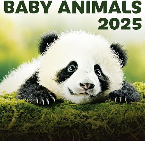 EcoEarth Biologisch abbaubarer 27,9 x 55,9 cm (offen), 12 Monate vertikaler Wandkalender, Januar 2025 - Dezember 2025, Monatskalender, Babytiere