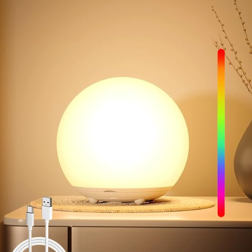 Probuk Nachtlicht Kinder - USB Aufladbares Nachtlicht Baby mit Timer, RGB Farbwechsel, Dimmbare Touch Nachttischlampe für Kinderzimmer, Babyzimmer, Camping, Tragbare LED Lampe