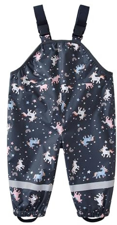 DAWILS Jungen Regenhose Mädchen Regenlatzhose Kinder Einhorn Wind- und wasserdichte Matschhose Baby Hosenträgern Buddelhose Regenlatzhose 8 Jahre