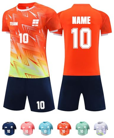 Generisch Personalisiertes Fußballtrikot mit Eigenem Namen, Nummer Logo, Orange, Kurzarm, Crew-Neck, Unisex-Erwachsene, 3XS-5XL, Fußball, Training, Sport, Fußball Geschenkschule
