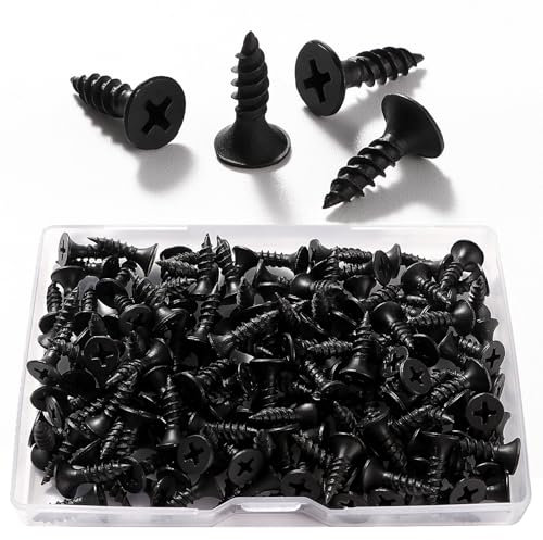 VooGenzek 150 Pièces M3.5 * 16 mm Vis à Bois À Filetage Épais, Vis Cruciformes, Vis Autotaraudeuses, pour Cloisons SèChes, Meubles En Bois, Noir