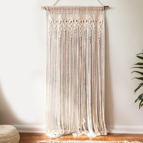 Boho Door Curtain Boho Curtains Braided Cotton Macrame Curtains 39.4x78.7in String Curtains Hanging Decorative Boho Room Divider Boho Curtain for Window Door Wall, No Rod