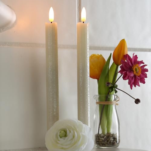 MARELIDA LED Stabkerzen Tafelkerzen Spitzkerzen Echtwachs Rustik Optik H: 25cm 2St (Creme)