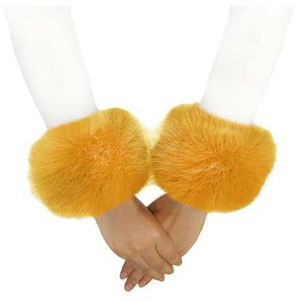Lina & Lily Damen Winter Armstulpen Manschetten Pulswärmer Kunstfell (Senfgelb)