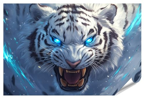 islandburner XXL Bild Poster Weißer Tiger mit leuchtenden Augen Premium Bilder Fotodruck