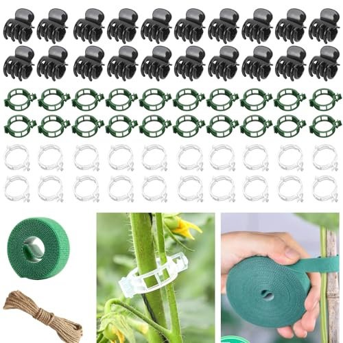 60 pcs Plant Support Clips Orchid Clips with Garden Cable Ties & Plant Tape Plastic Garden Plant Clips for Climbing Plants Flower Plastic Vine Clips Tomato Plant Support with Ties (Set A)