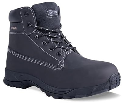 Titan Safety Footwear Jaguar Black S3 SRC HRO Men's Water Resistant Nubuck Leather Boots, Lightweight, Metal-Free, Steel Toe Cap, Anti-Slip, Oil Resistant, Heat Resistant Safety Boots – Size 5