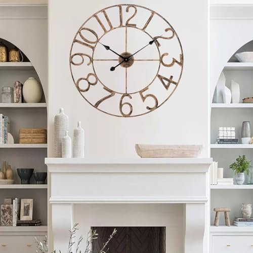 NCONCO Large Wall Clock, 40CM Silent Non- Ticking Wall Clocks Battery Operated, Classicl Retro Timepiece, Big Roman Numeral Wall Clock for Home Living Room Garden Farmhouse Office Kitchen Decoration