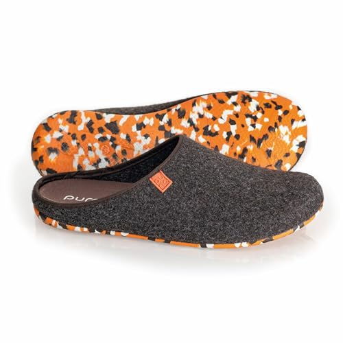 Purosteps Hausschuhe Model: Fieltro-Signet *Aus Recycelten PET-Flaschen in spanischer Manufaktur hergestellt* Nachhaltige & Vegane premium Pantoffel für Damen & Herren (CapuccinoBraun-Orange/Größe:40)