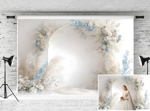 APROPHIC Toile de fond pour photographie - 2,1 x 1,5 m - Motif herbe de la pampa blanche - Convient pour mariage, anniversaire, mur photo, portrait, accessoires de studio