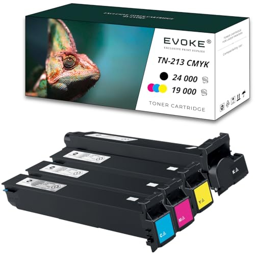 4 Tonerkartuschen für Konica Minolta TN-213 CMYK, 24.000 Seiten, Schwarz + 19.000 Seiten, jede Farbe, A0D7152 / TN213, kompatibel mit C203 C253 C353 C203