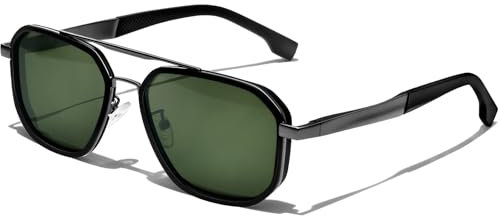 KANASTAL Green Sunglasses Womens Polarised Mens Square Large Metal Framed Ladies Retro Vintage Driving Fashion Travel Outdoor UV400 - Black Frame Dark Green Lens