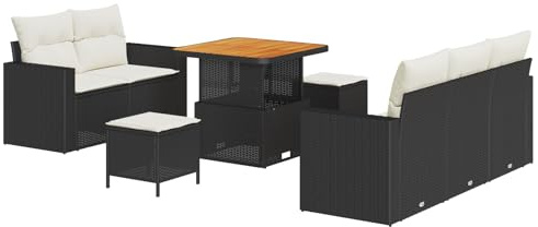 vidaXL Garten-Sofa-Set 8 pcs Schwarz Poly-Rattan, Garten und Terrasse, modernes, langlebiges Loungeset, Bequeme Gartenmöbel für draußen