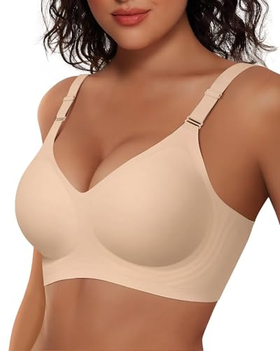 Vertvie Wireless Push Up Bras for Women Non Wired Seamless Full Coverage Bra Soft Support Comfort Everyday Bra Regular and Plus Size (Warm Sand,XL)