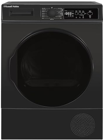 Russell Hobbs Freestanding Electric Heat Pump Condenser Tumble Dryer, 8kg Capacity, 15 Programmes, 3 Heat Settings, LED Display, Anti-Crease, Child Lock in Anthracite RH8HPTD1E12AN