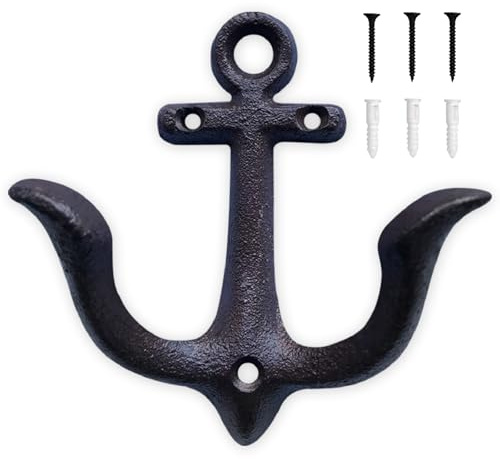 Notakia Gancio da Parete Ancora Nautica in Ghisa Vintage, Marrone | Appendiabiti decorativo rustico per asciugamani, cappotti e chiavi, ideale per bagno, ingresso, cucina e casa al mare