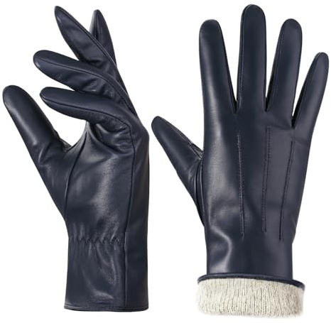 BISON DENIM Lederhandschuhe Damen Winter Touchscreen Kaschmir Gefüttert | Warm Echt Leder Handschuhe, Herbst Winter Klassisch Fahrerhandschuhe für Smartphone SMS Autofahren