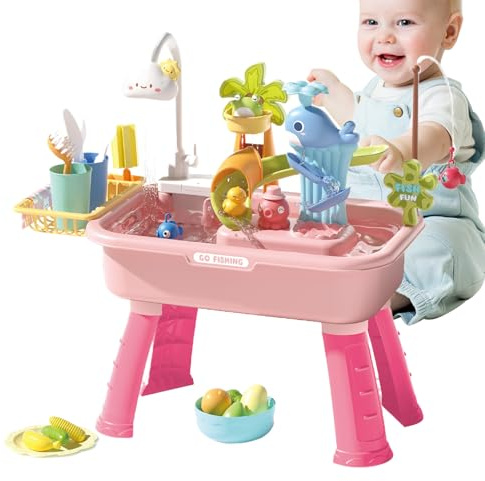 Hogvinnatil Wassertisch für Spiele, Wassertische für Kinder, für den Außenbereich, Lernspielzeug, 4-in-1, für Garten, Schule, Camping, Spielhaus, Mädchen, Hof, Reise
