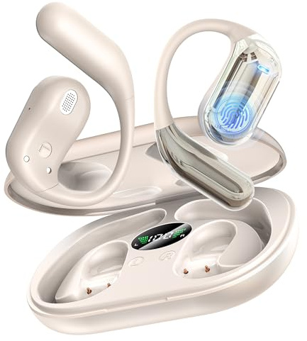 Auriculares ultra abiertos, auriculares de conducción ósea, inalámbricos, Bluetooth, impermeables, graves profundos para fitness y correr, carga rápida, ajuste seguro para orejas pequeñas, resistentes