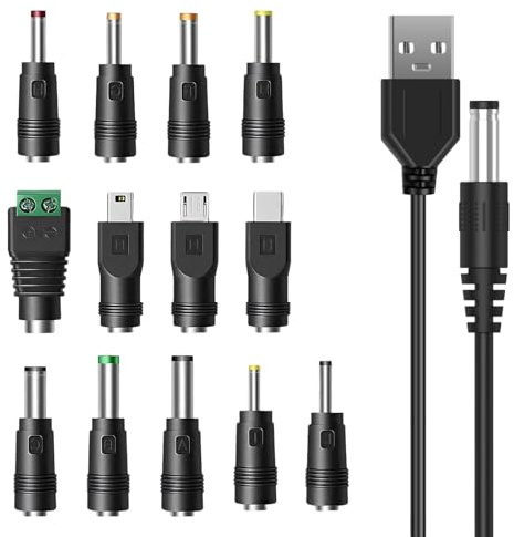 13 in 1 USB auf DC Stecker Kabel, USB auf DC Stecker Kabel, 5V Universal Konverter Multi Stecker USB Kabel auf DC Hohlstecker Adapterkabel 13 DC Steckern für Router, Rasierapparat, TV Box