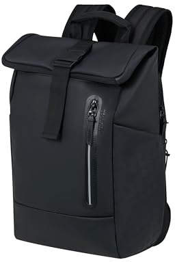 American Tourister Urban Tide - Rolltop Laptop Rucksack 14, Wasserabweisender Business & Reise Rucksack, für Büro, Schule, Uni & Reisen - Schwarz