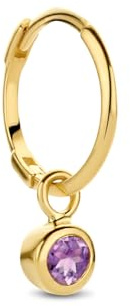 JACKIE GOLD Schmuck Damen | 14 Karat / 585 Echt Gold Ohrschmuck | Single Amethyst JKS21.006 | Länge 16 mm | Ohrring Creole mit Kreisform