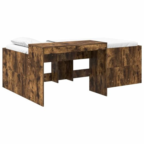 vidaXL Hochbett mit Schreibtisch für Kinder Geräucherte Eiche, Moderner, robuster Bettgestell für kleine Räume, multifunktionales Schlafzimmermöbel, platzsparende Lösung für Studios